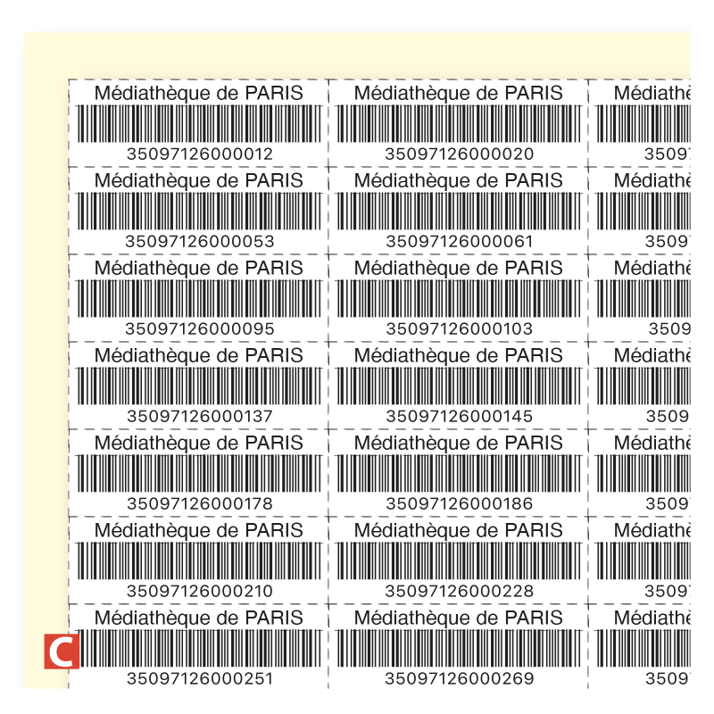 Etiquettes adhésives Code à barres format 48,3 x 16,9 mm angles droits en planches A4 - détails