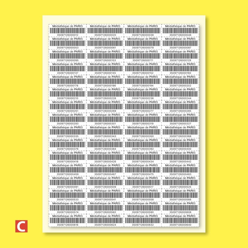 Etiquettes adhésives Code à barres format 48,3 x 16,9 mm angles droits en planches A4