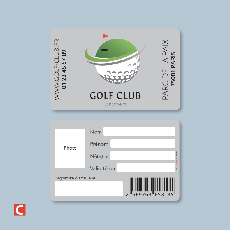 PVC Blanc 760µ, Lamination mate, Quadrichromie, Métallisation ARGENT, Code à barres, Vernis sélectif, Overlay au verso