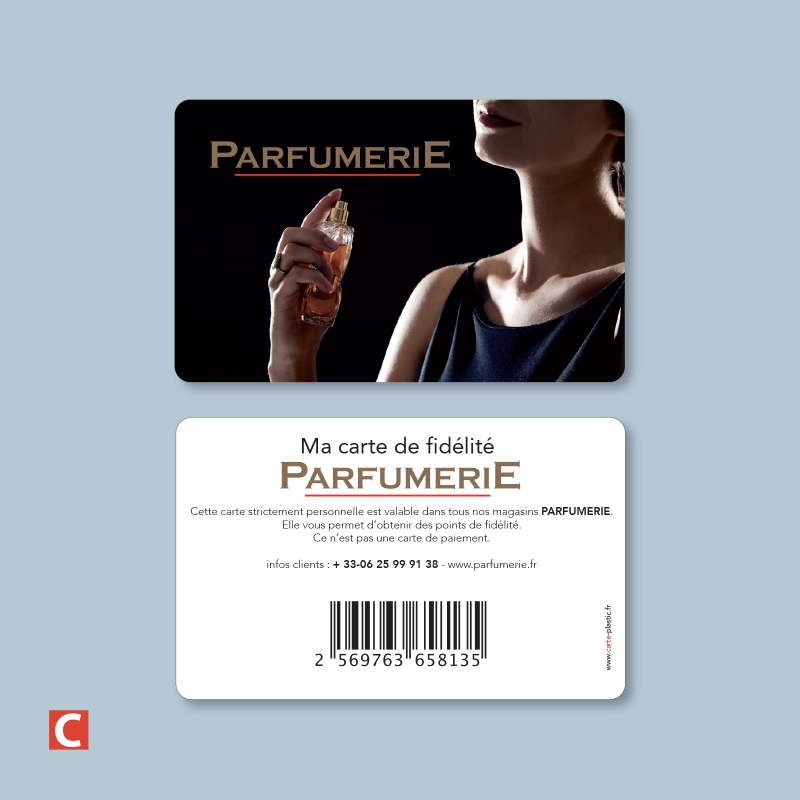 PVC Blanc 760µ, Lamination brillante, Quadrichromie, OR et Rouge à chaud, Code à barres au verso