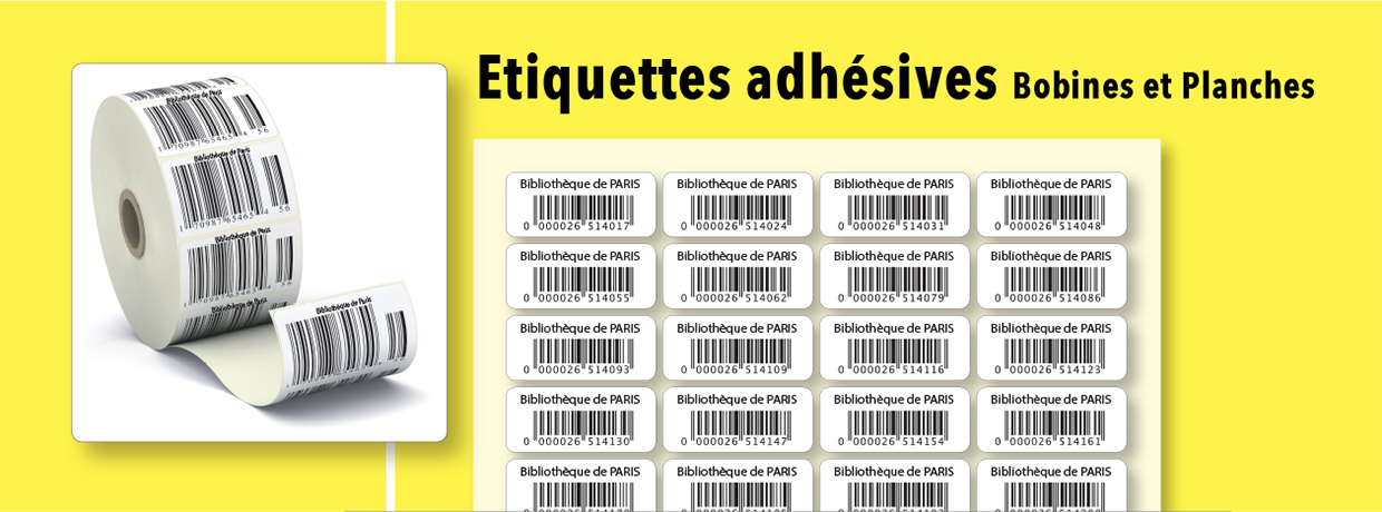 Etiquettes adhésives codes à barres en bobines ou en planches