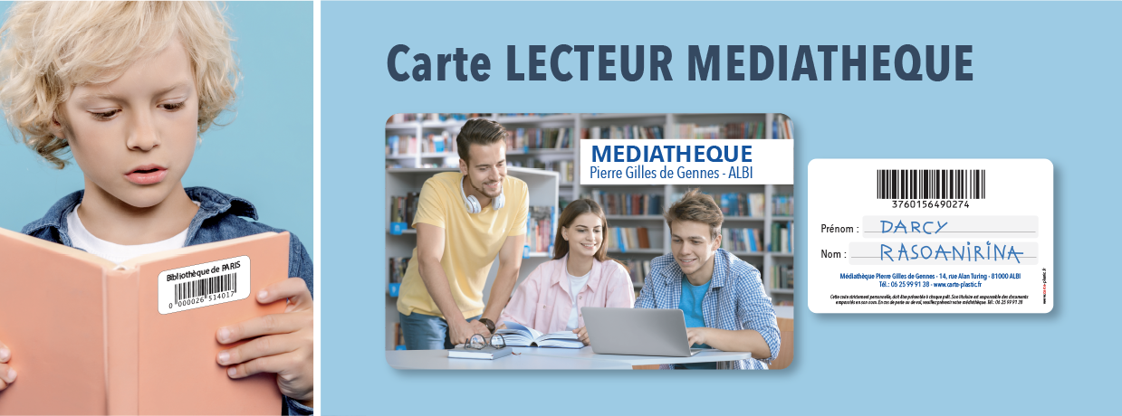 Carte lecteur médiathèque, bibliothèque, ludothèque, archives