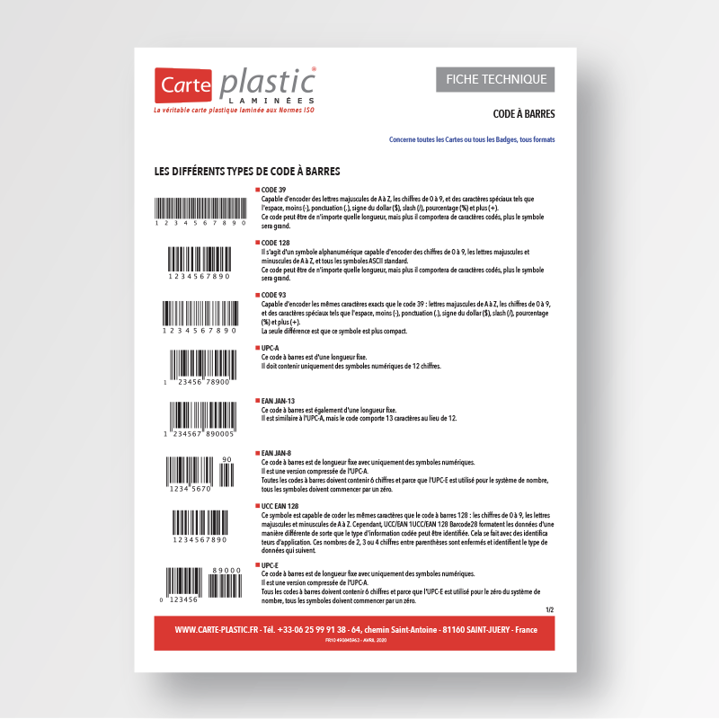 Fiche technique Codes à Barres / Données