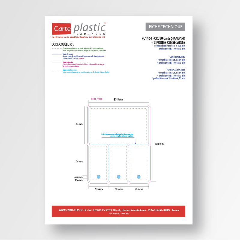 Fiche tecnique Carte STANDARD + 3 Portes-clés SÉCABLES