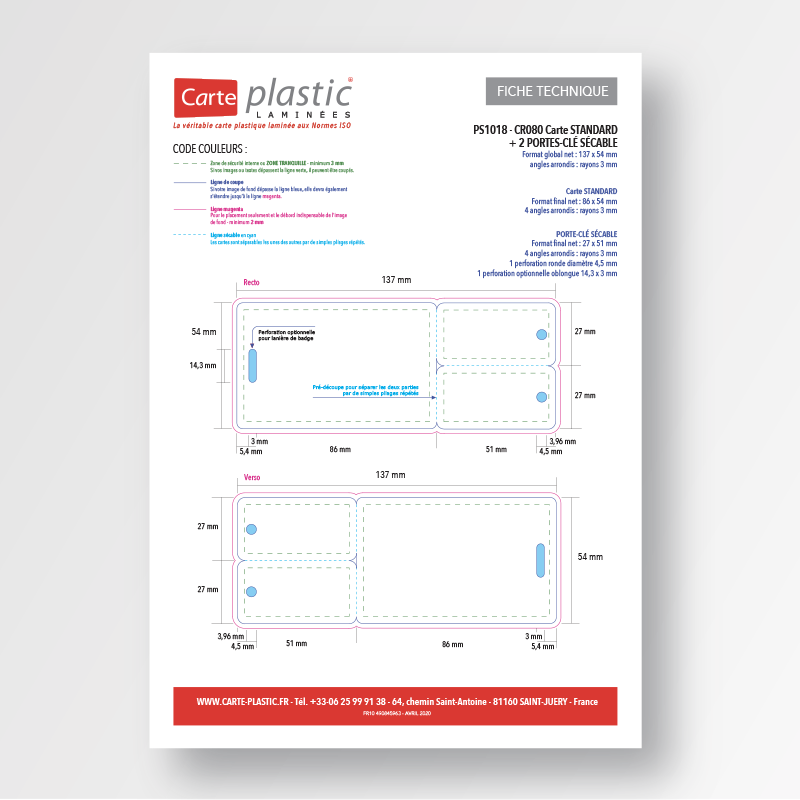 Fiche technique Carton STANDARD + 2 Porte-clés SÉCABLES Horizontaux